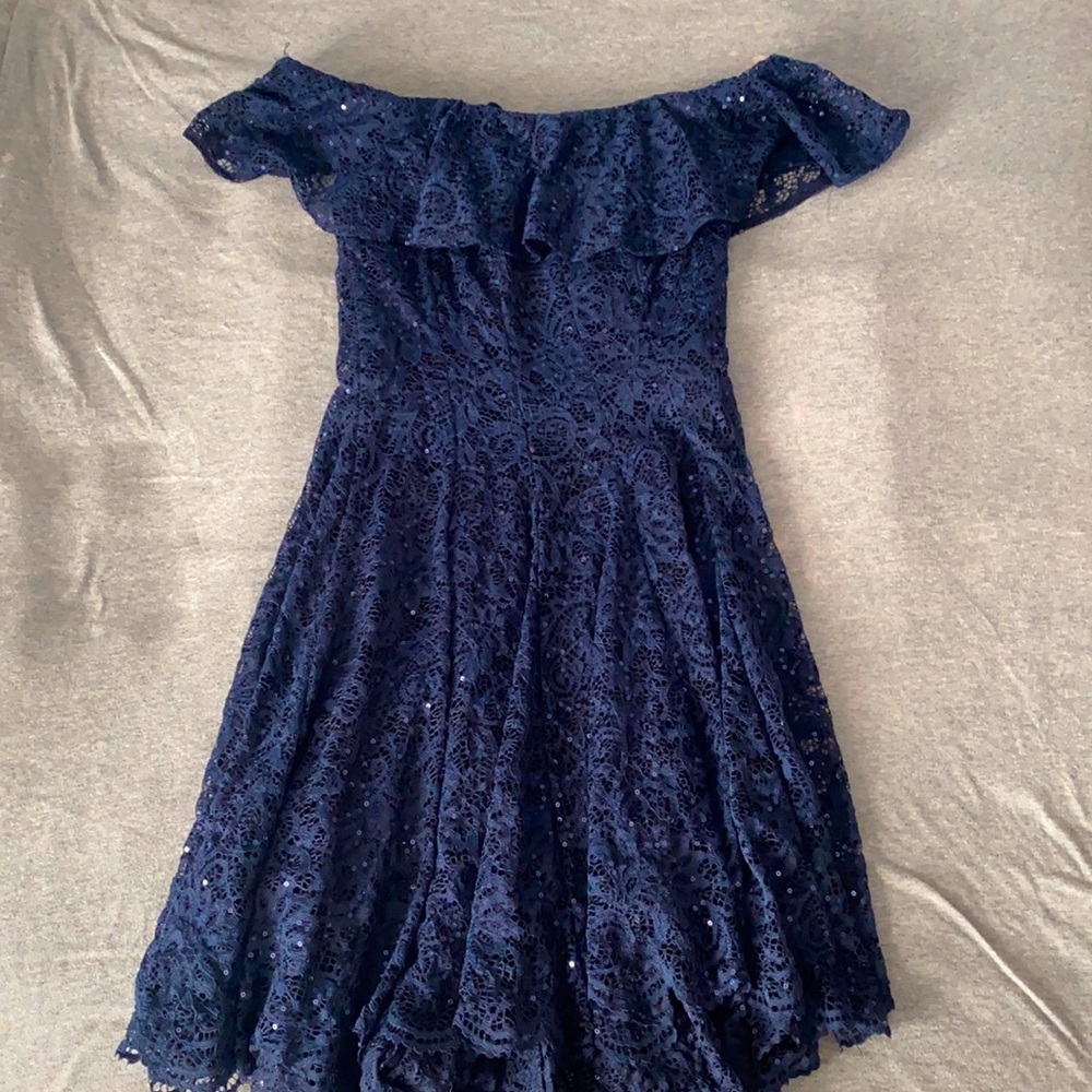 Off the shoulder sparky navy blue dress!